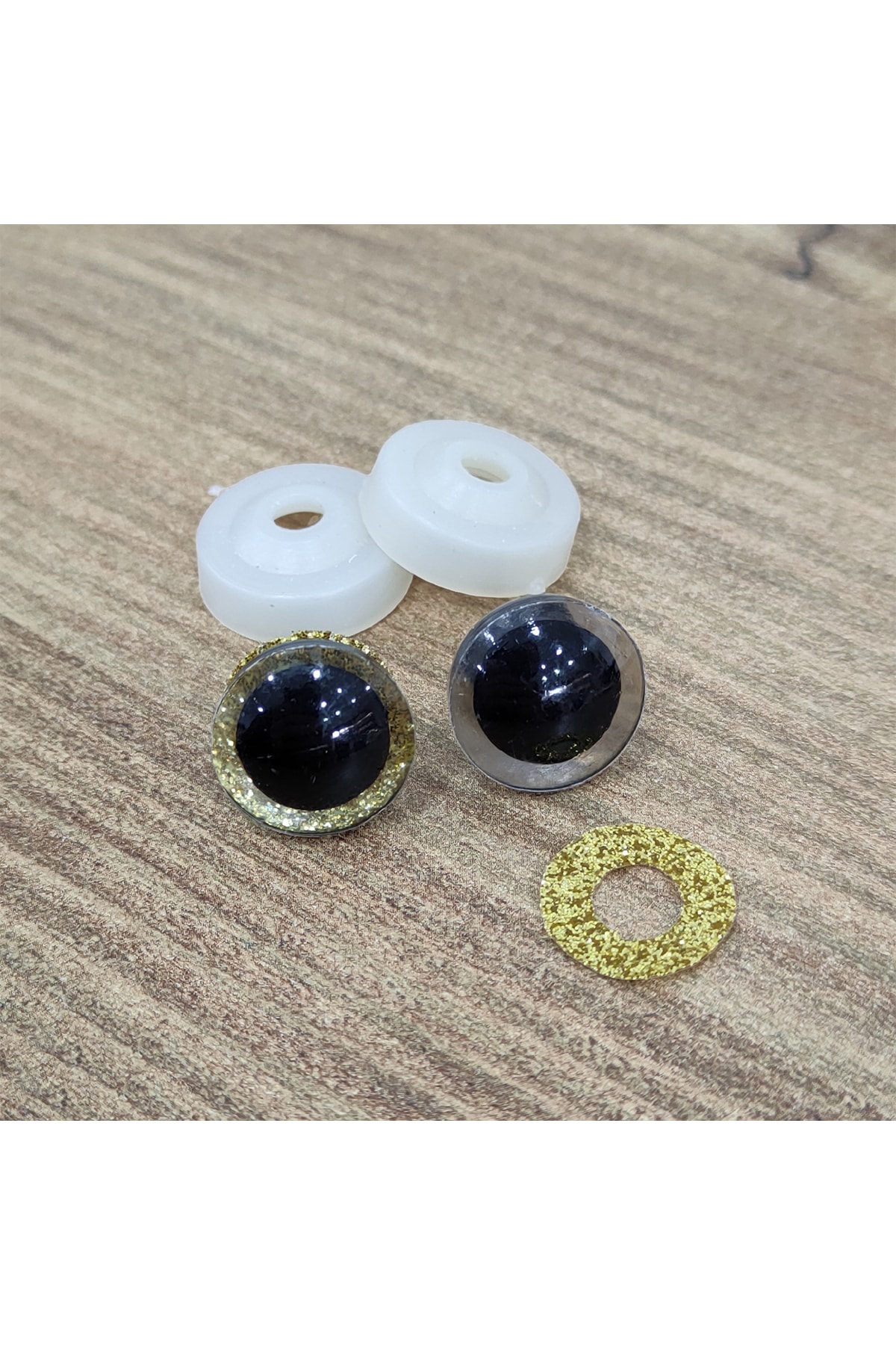 Amigurumi 16 Mm Colored Glitter Eye with Screw - Gold - 10 (5 PAIRS) Locked Eyes