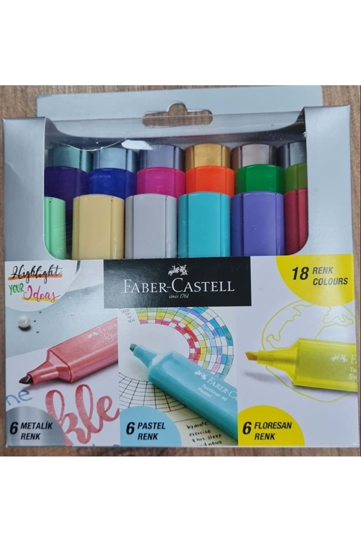 Faber Castell Faber-castell Textliner Fosforlu Kalem Seti 18 Li ( 6 Metalik Renk, 6 Pastel Renk, 6 Floresan Renk