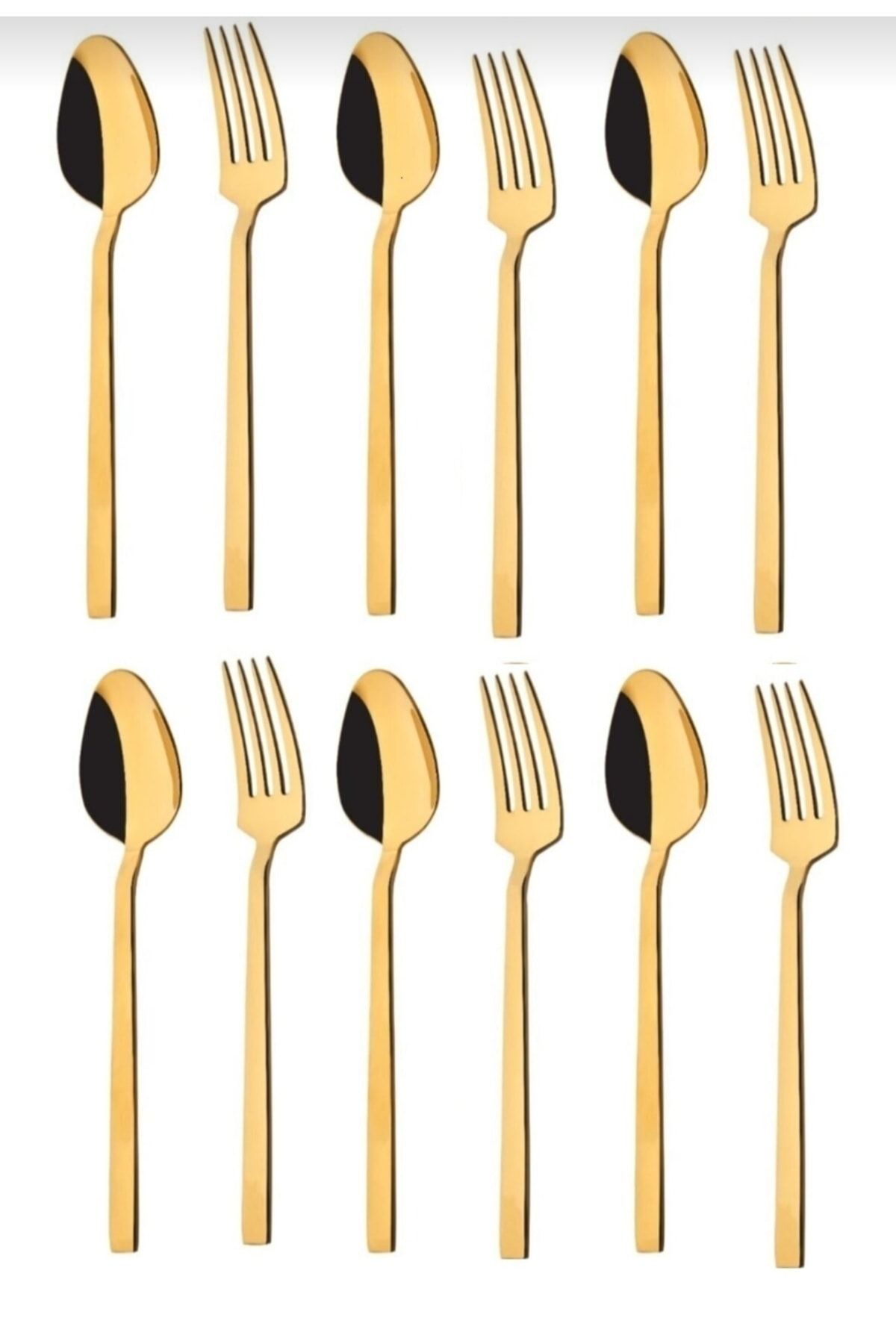 Zirve Stell Piramit Model Gold 6 Adet Yemek Kaşığı 6 Adet Yemek Çatalı Takımı