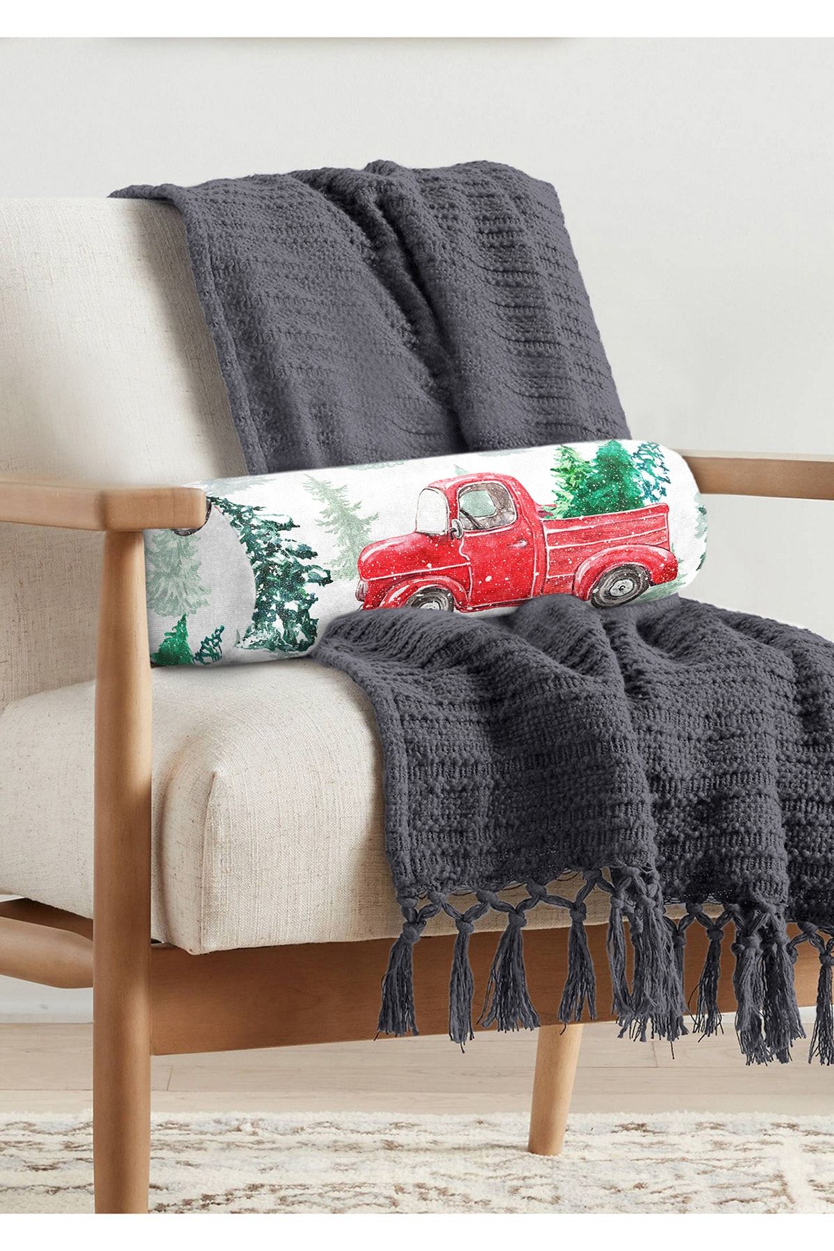 Realhomes-Digital Printed Soft Cylinder Shape Pillow with Pine Tree Pattern on White Background 2
