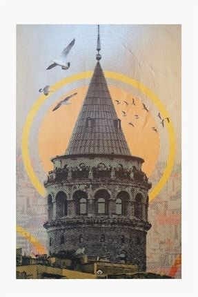 Galata Kulesi Ve Kuşlar Desenli Ahşap Duvar Panosu EY.02.09.101379