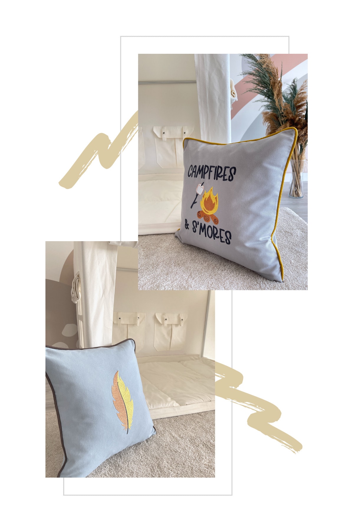 Miniden Çocuk Oyun Evi Krem Kamp Konsepti Oyun Çadırı Oyun Alanı Yastık Takımı fotoğrafı 6 (önizleme)