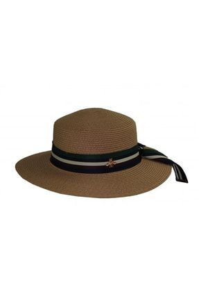 Şeritli Hasır Kadın Şapka 3853 3853-Kahverengi