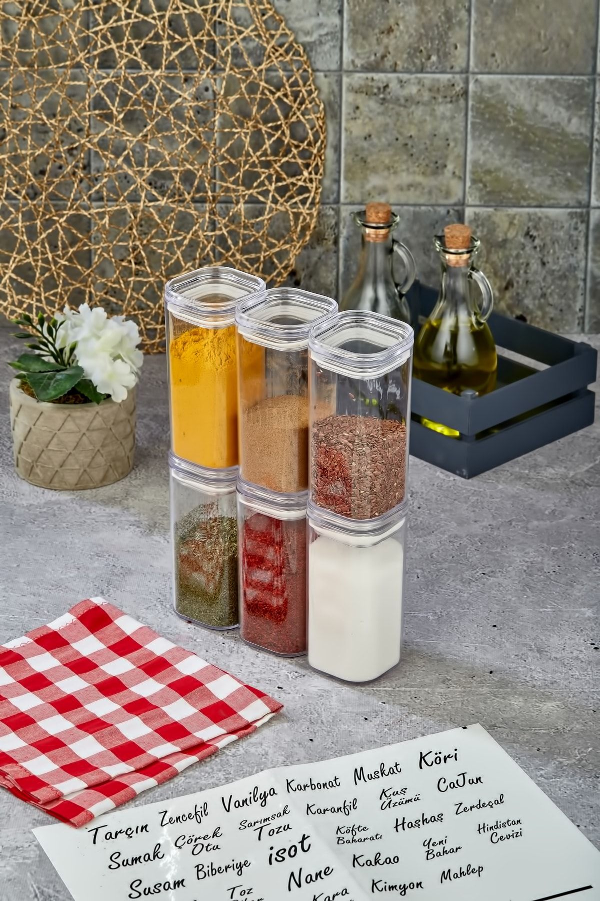 FBZhome-6-Piece 300 Ml Acrylic Spice Pot Set Storage Container (with Transparent Label) 3