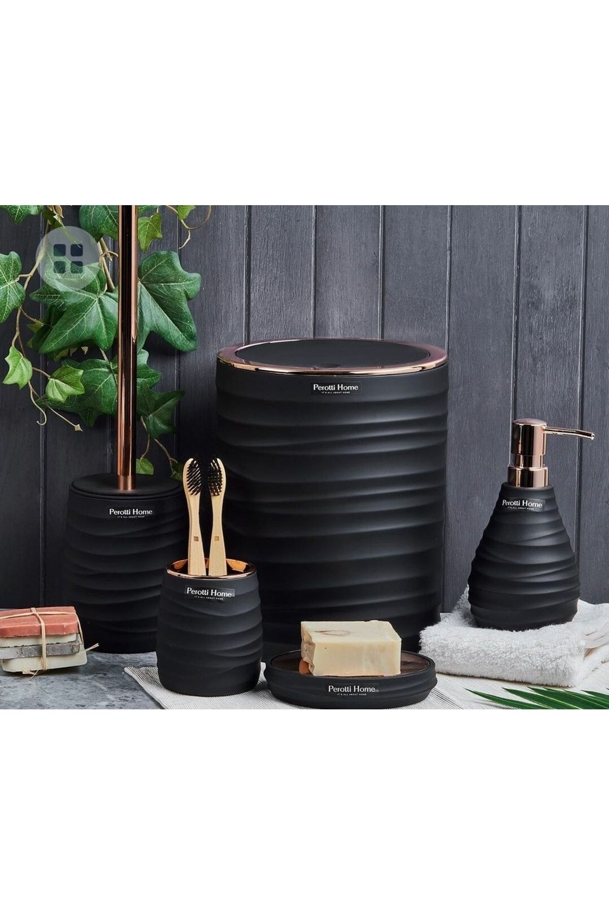 Perotti Line Black Rose Gold 5'li Banyo Seti