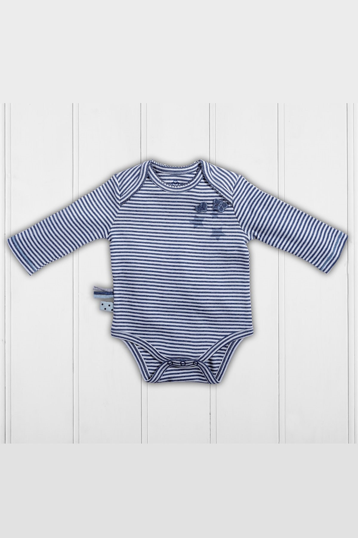  بادی نوزادی آستین بلند ارگانیک، نیلی ملانژ راه راه