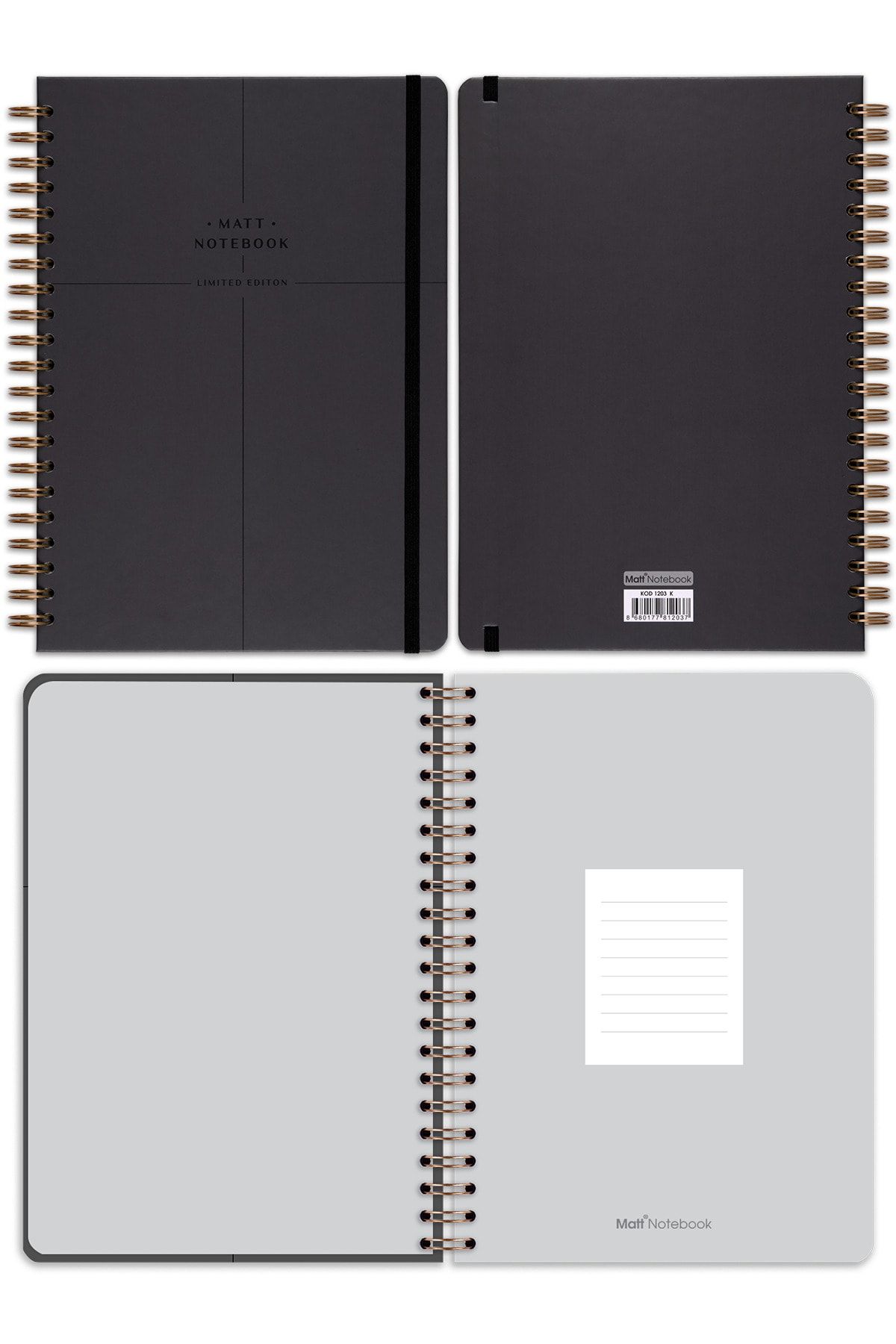 Matt Notebook-دفتر ملاحظات ذو غلاف صلب حلزوني مرن مقاس 20 × 28 سم مقاس A4 ذو مربعات 6