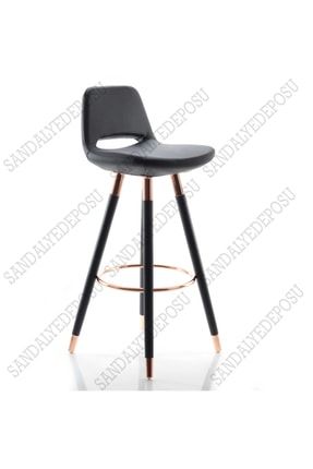 Rasko Bakır Kaplama Bar Sandalyesi (65 Cm Siyah Deri) HİRA-1063