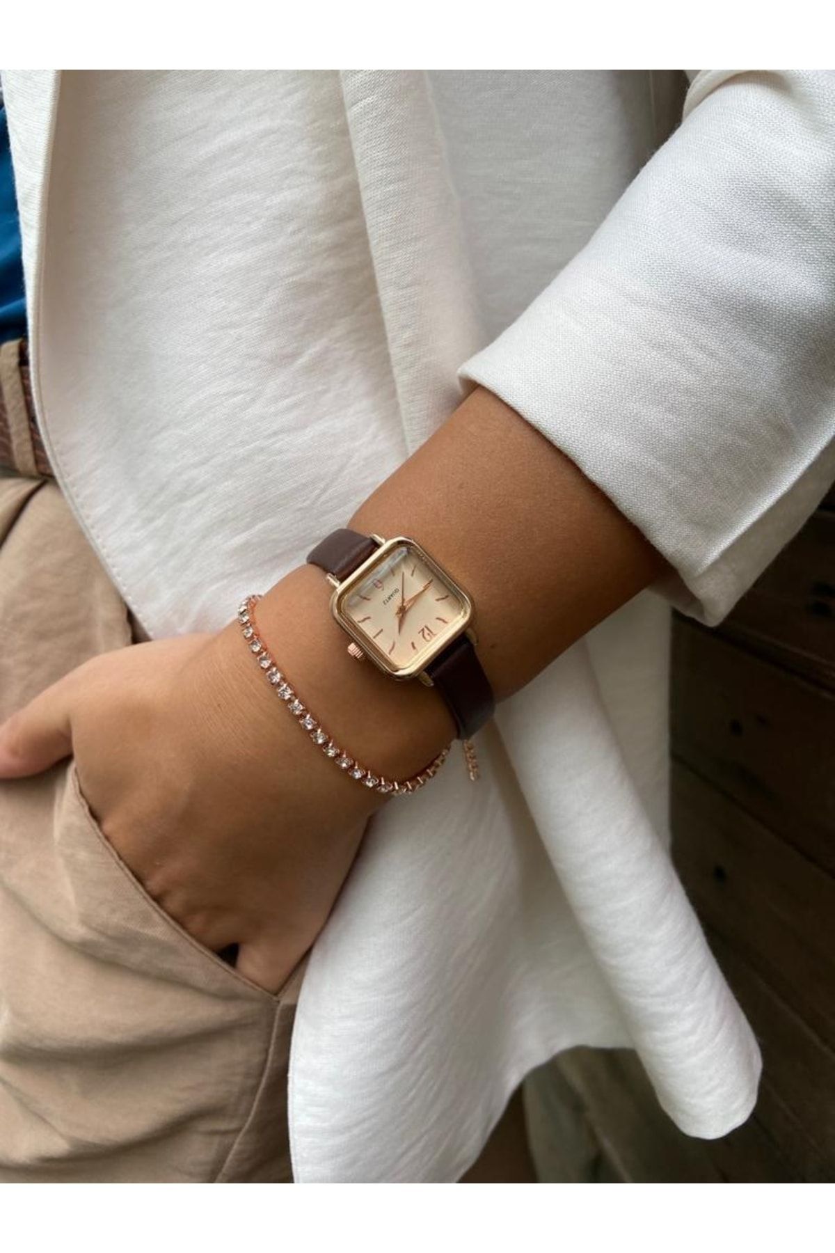 nogge Minimal Brown Square Case Women s Leather Wristwatch Trendyol