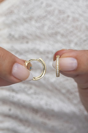 NEREZE 925 Ayar Gümüş Gold 15 Mm Tamtur Halka Küpe
