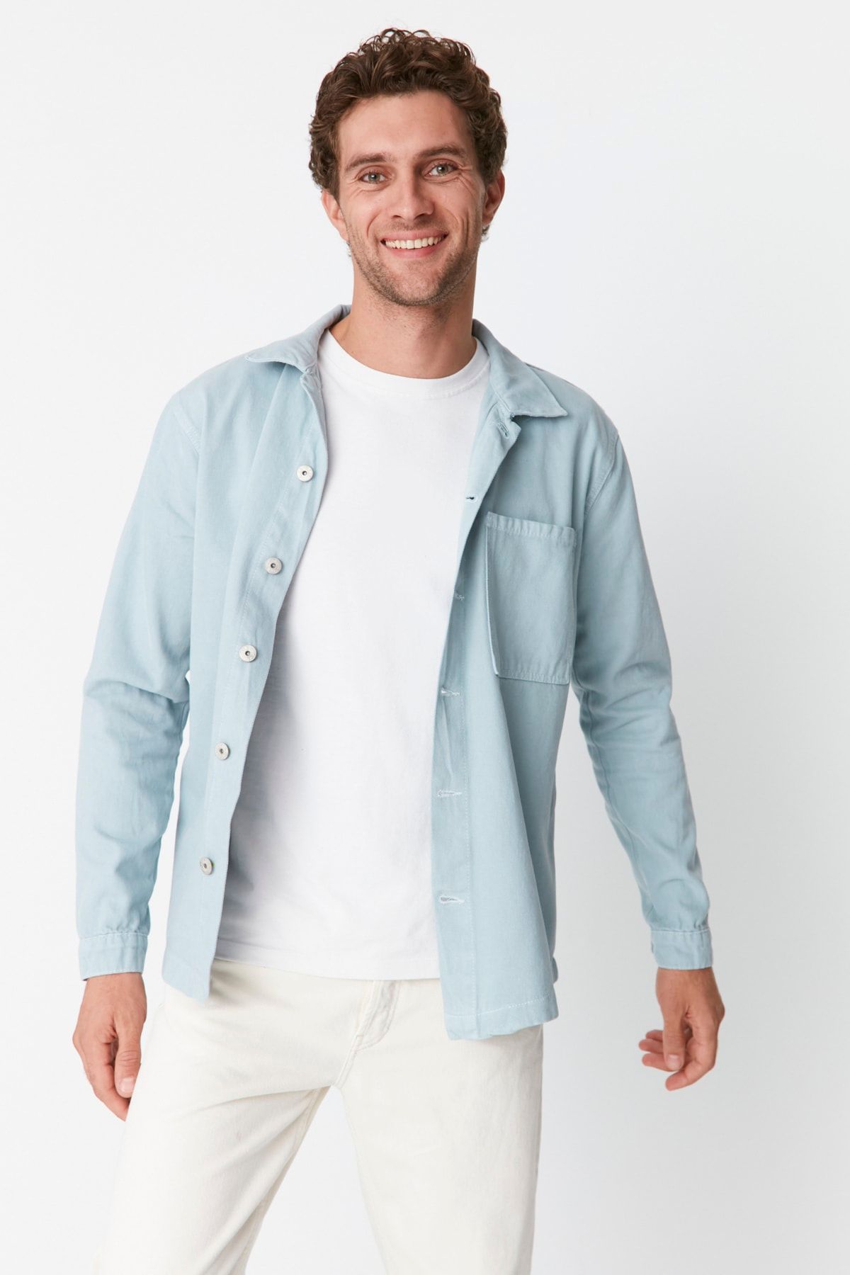 TRENDYOL MAN Mint Erkek Regular Fit Tek Cep Denim Kot Ceket TMNAW23CE00055