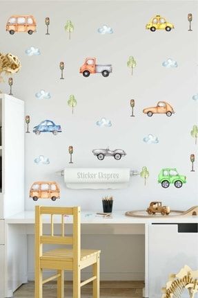 Renkli Araçlar Arabalar Çocuk Odası Duvar Sticker Seti SSTCKREKSP429