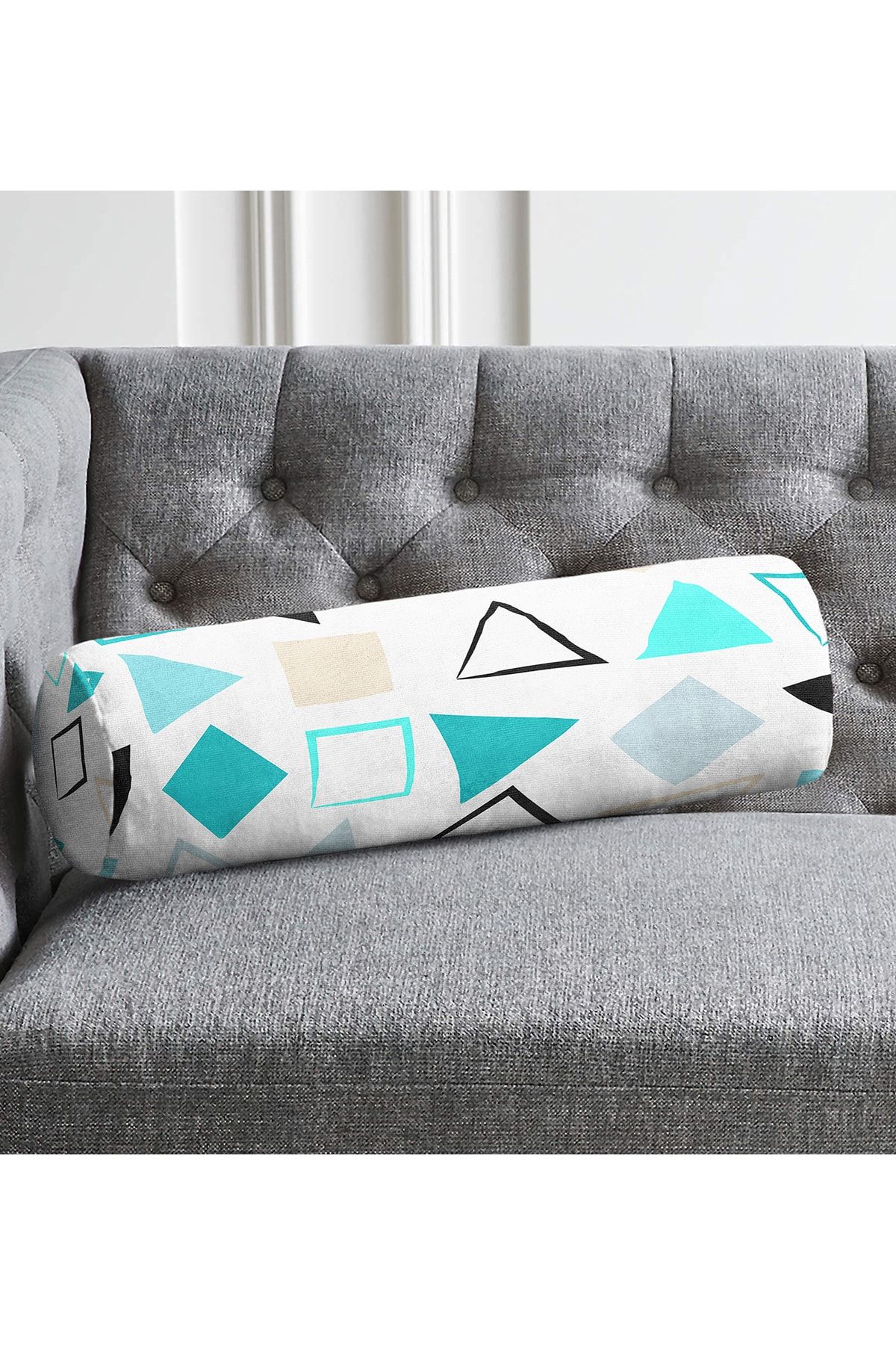 Realhomes Pernă Cilindru Fotoliu Din Piele Intoarsă Cu Fermoar Umplut În Interior Modern Colorat Pentru Podea Cu Model Geometric - 60 x 20