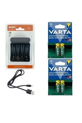 Avec Av-c9023l Aa/aaa 4lü Otomatik-hızlı Usb Şarj Cihazı+4 Adet Varta Aa Kalem Pil AVEC AV-C9023L-4X2100