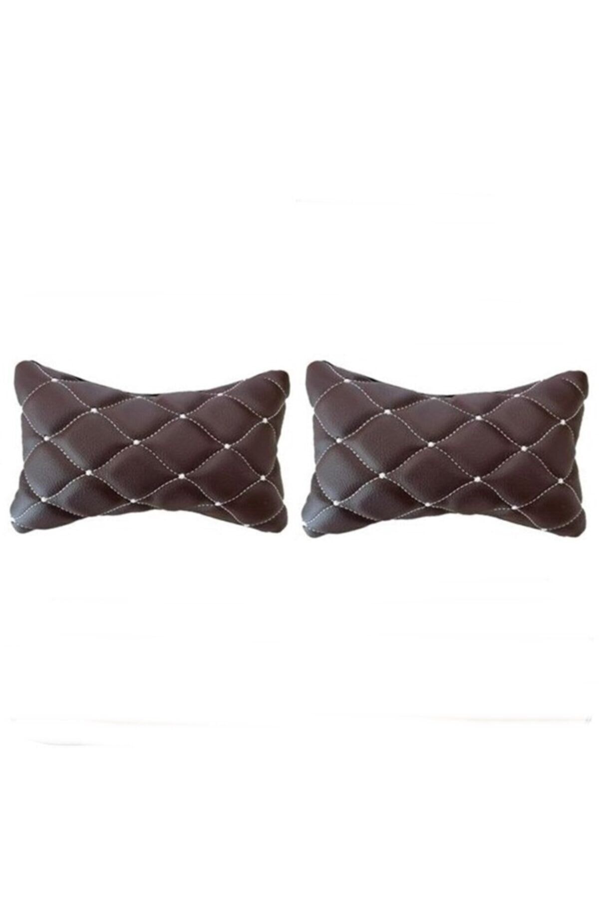 Genel Markalar Citroen C-elysee Uyumlu 2'li 3d Oto Boyun Yastığı Kahverengi Deri Beyaz Nakış