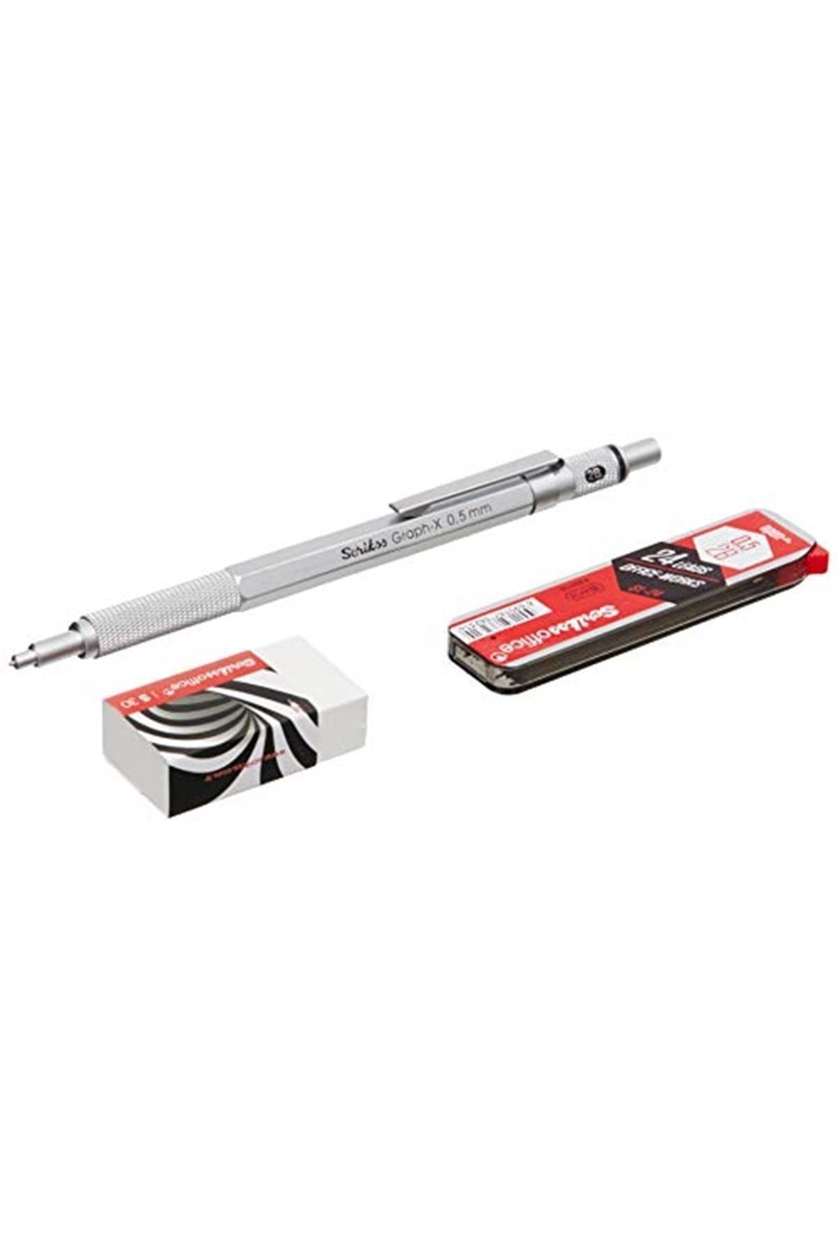 Scrikss-Office Graphx Set of 3 - Grey Satin, Mechanical Pencil, Eraser Min 0.5 mm Htcshp 1005813 2