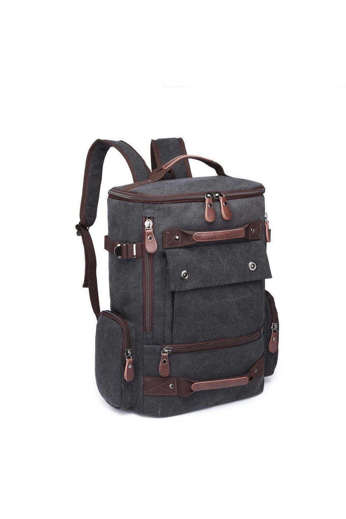 C-Active 1258 Büyük Boy Erkek Sırt Çantası Kanvas Kumaş - Siyah
