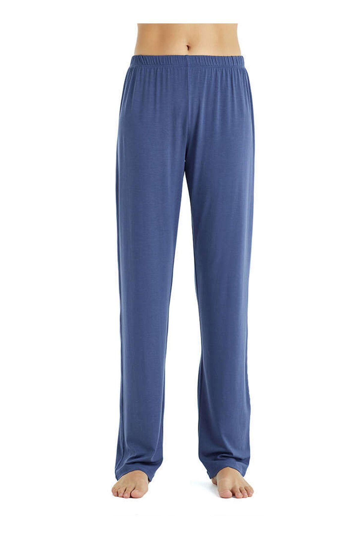 Yuvarlak Yaka Düz Indigo Kadın Pijama Takımı 50830