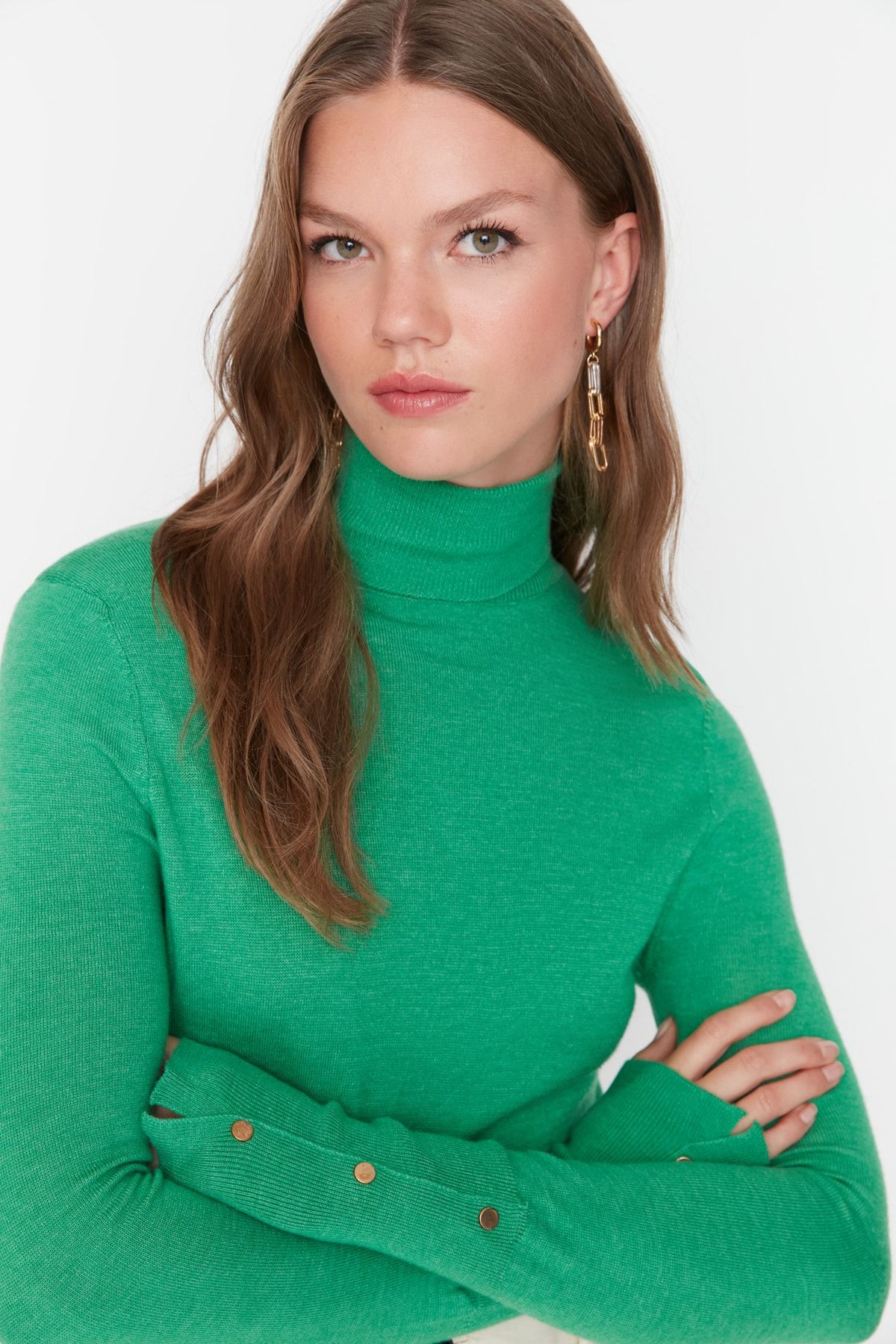 Trendyol Collection-Pulover de tricotaj de bază din fire premium verde smarald / fire speciale TWOAW23KZ01514 3