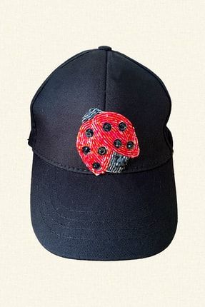 Uğur Böceği Işlemeli Siyah Kasket Şapka UBİSKŞ