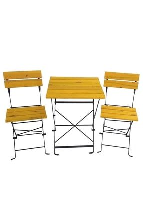 Sarı Katlanır Masa Sandalye Bahçe Balkon Mutfak Takımı 2 Sandalye 1 Masa Ikea Tipi Bistro Takım ZDKT0002