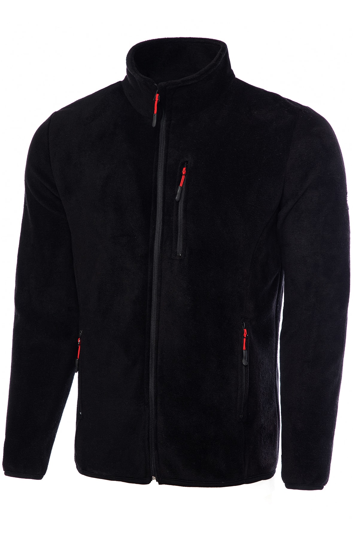 Ghassy Co Erkek Siyah Tam Fermuarlı 3 Cepli Outdoor Polar Ceket
