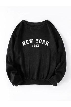 Unisex Siyah Newyork 199x Baskılı Oversize Sweatshirt TW-ÇKKLMSWT1