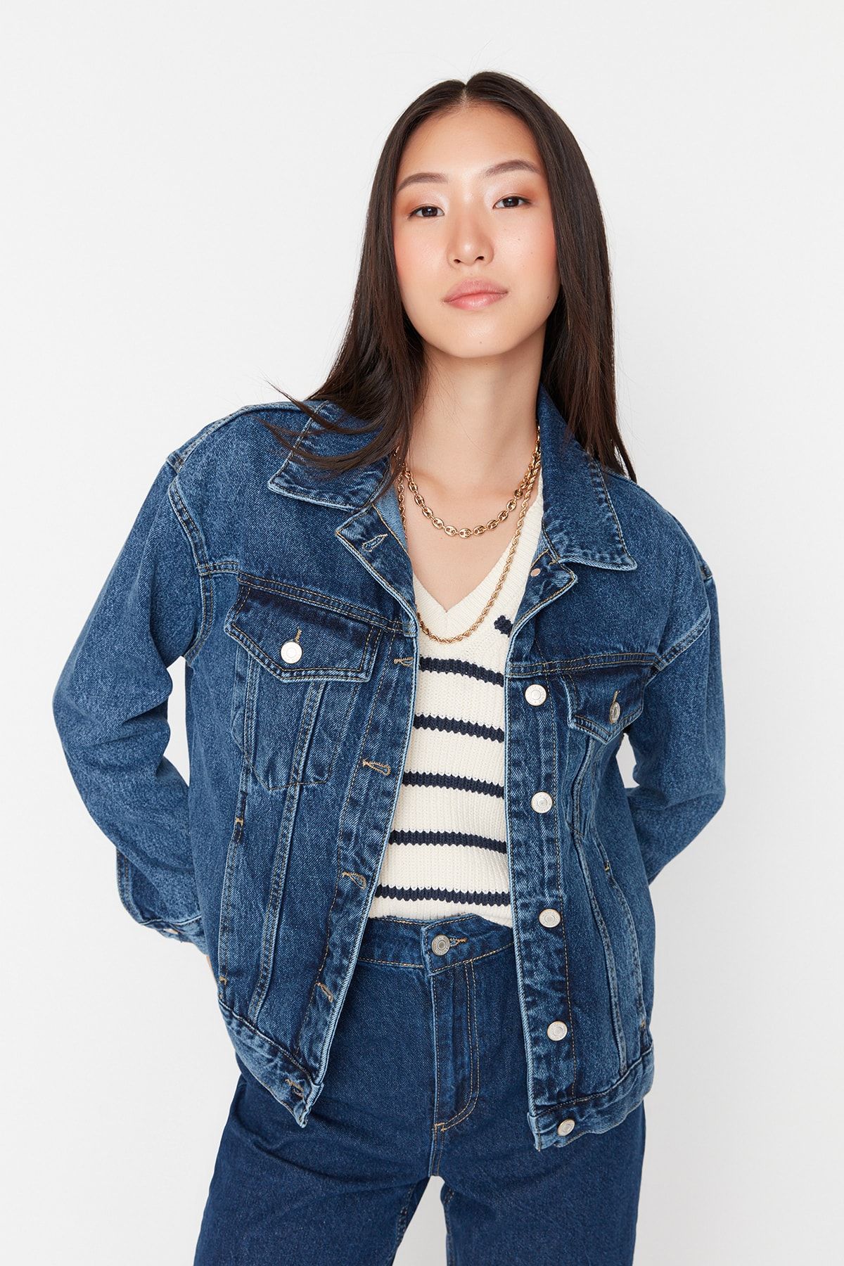 Koyu Mavi Basic Denim Ceket TWOSS22CE0253
