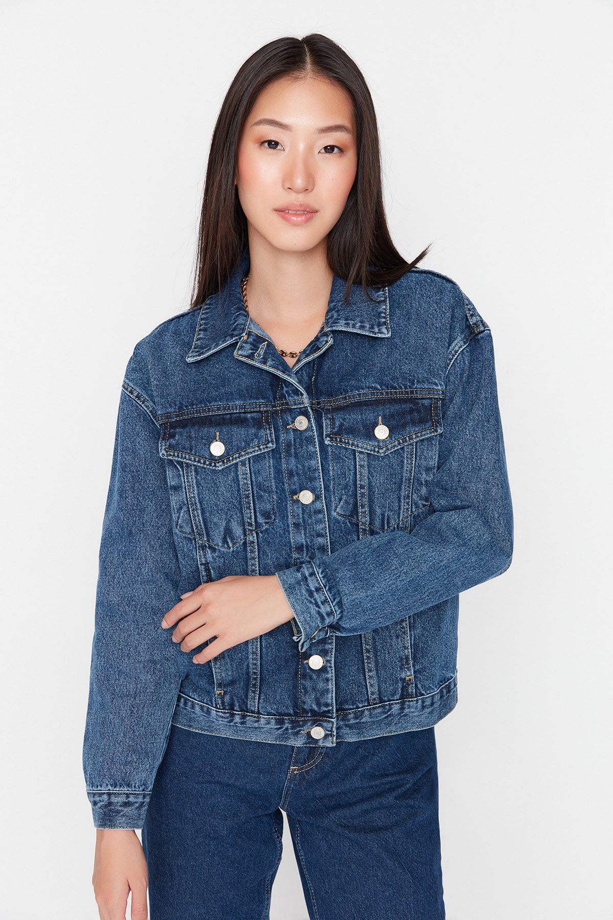 Koyu Mavi Basic Denim Ceket TWOSS22CE0253