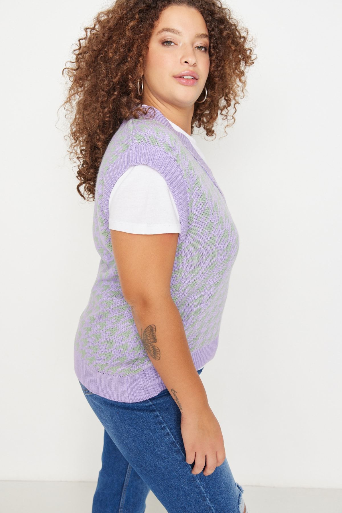 Trendyol Curve Lila Kazayağı Desenli Triko Süveter TBBAW23DN00010 RF8863