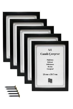 5 Adet A4 Çerçeve Gerçek Camlı Belge Diploma Resim Fotoğraf Asılabilir Siyah Renk 21x29.7 Cm BAH5S2CMA4001D