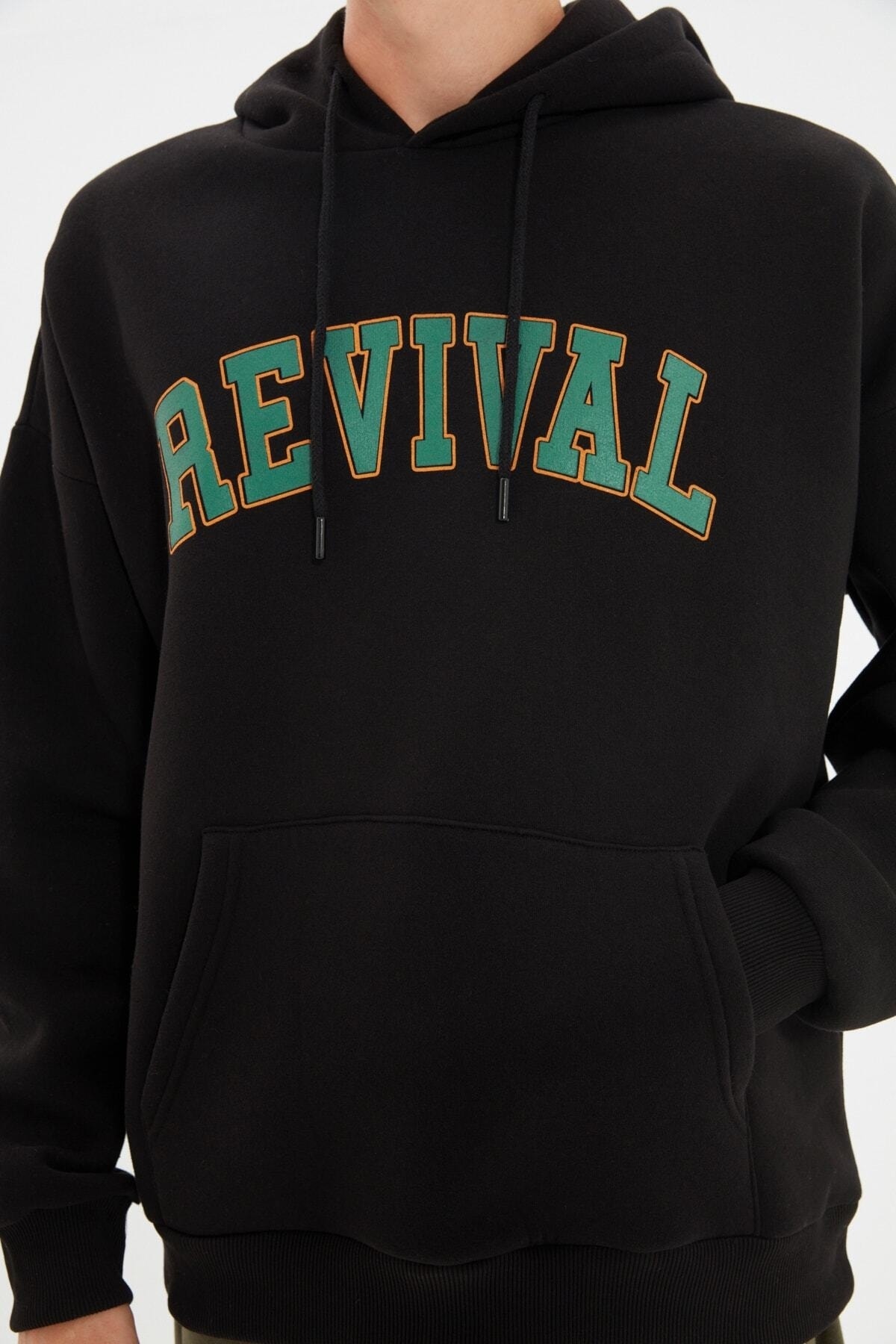  Trendyolmilla Man Siyah Oversize/Geni? Kesim Kapü?onlu ?çi Polar/S?cak Tutan Unisex Sweatshirt