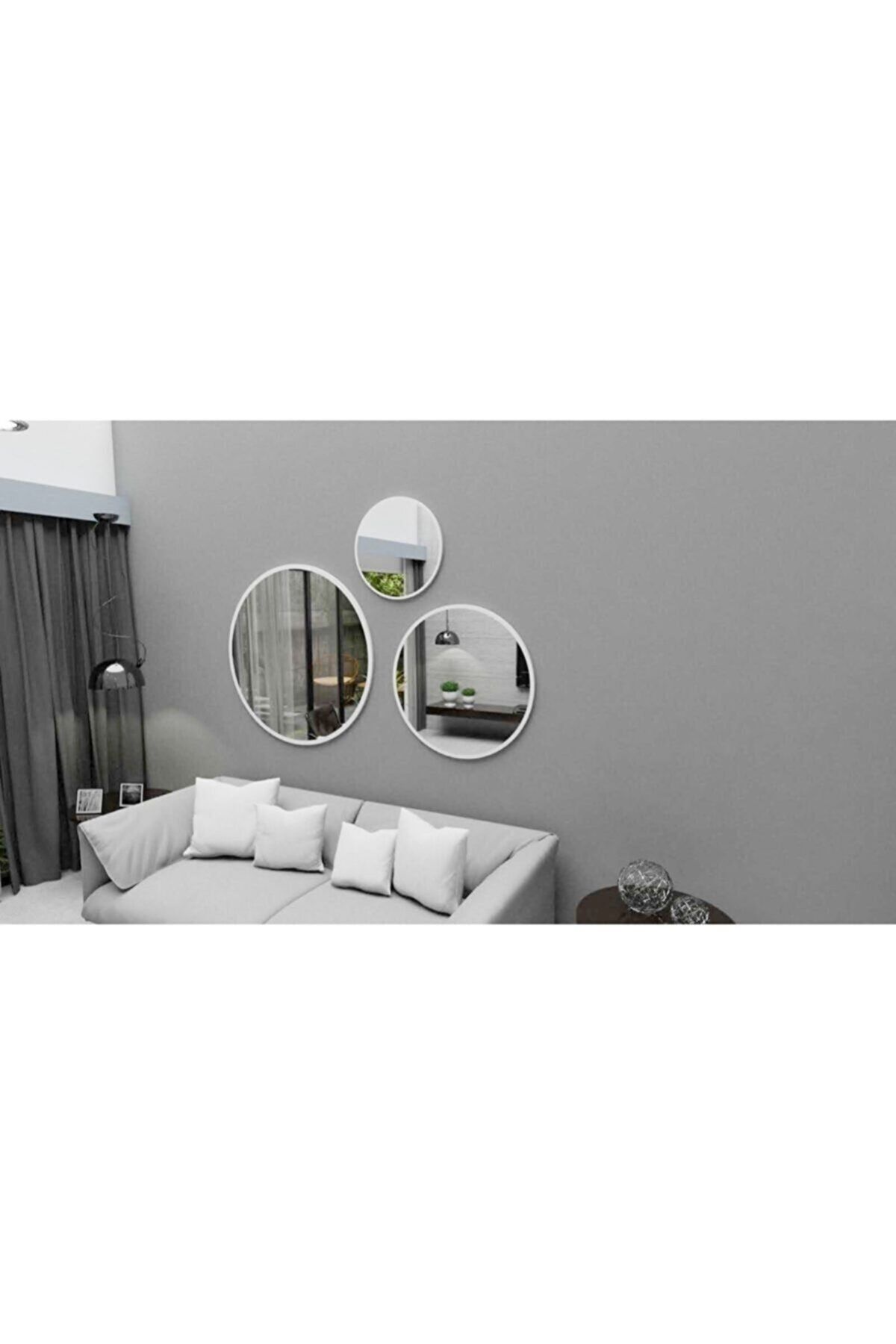 TARZDESİGN Dekoratif Yuvarlak Ayna 3 Adet Set Banyo Salon Antre Hol Mutfak Duvar Ofis Banyo Wc UX10191