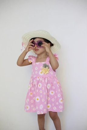 Kız Çocuk Papatya Nakışlı Şapkalı Elbise Pembe 431- P-0000000030859