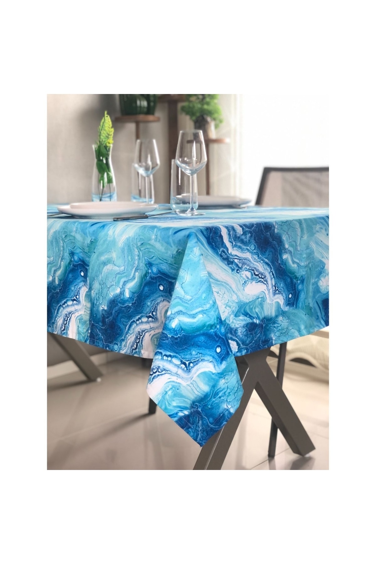Custom Stitched Digital Printed- Ocean Pattern Tablecloth 130x230 Cm 8-10 Persons