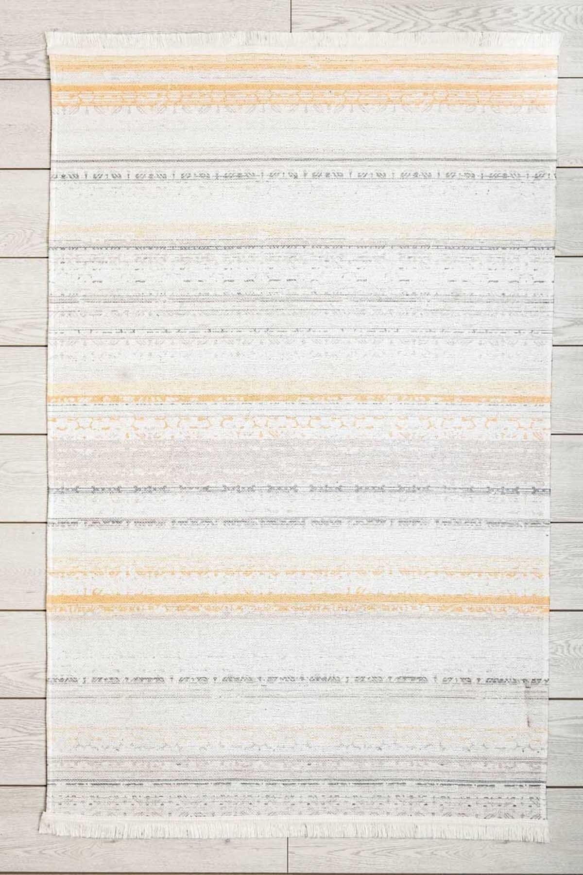Oriente Home Soft Desenli Yolluk Sarı Yıkanabilir Dokuma Halısı Saçaklı Kaymaz Taban Şönil Koridor Halısı 7947