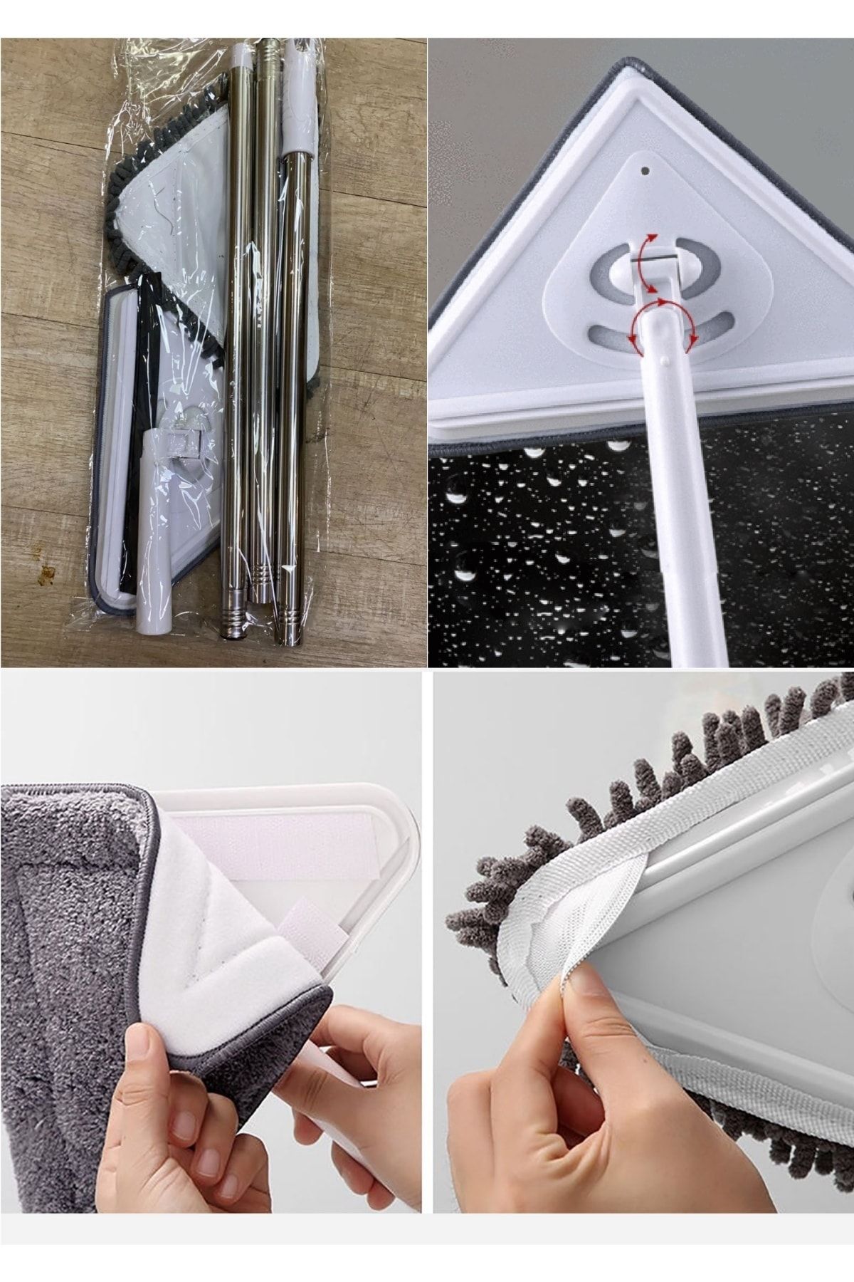 geula LİMPEZA 360ü Derece Dönebilen Çok Fonksiyonlu Üçgen Mop Köşe Kenar Temizleyici Glass Cleaning Kit AN10508