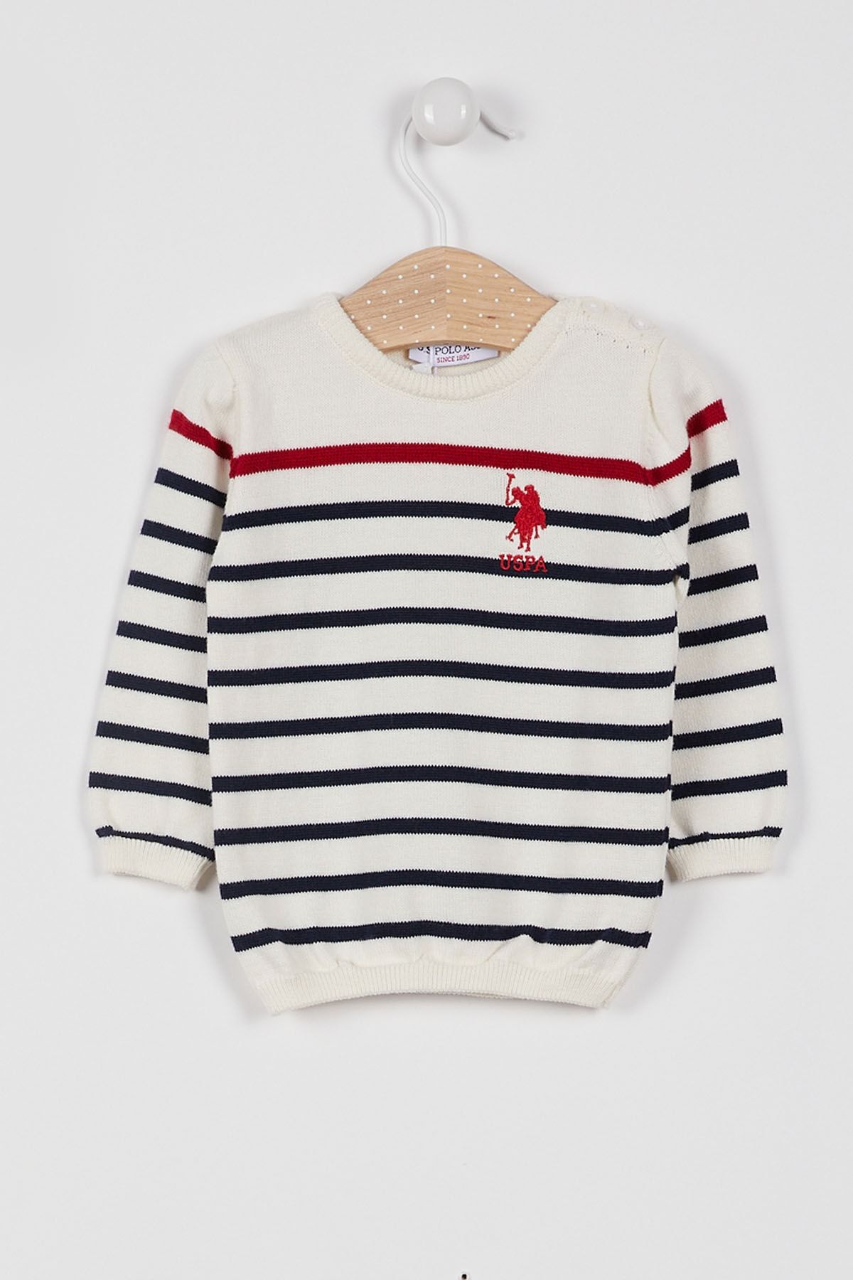 پایه. ژاکت بچه گانه Ecru راه راه Polo Assn U.S. Polo Assn.