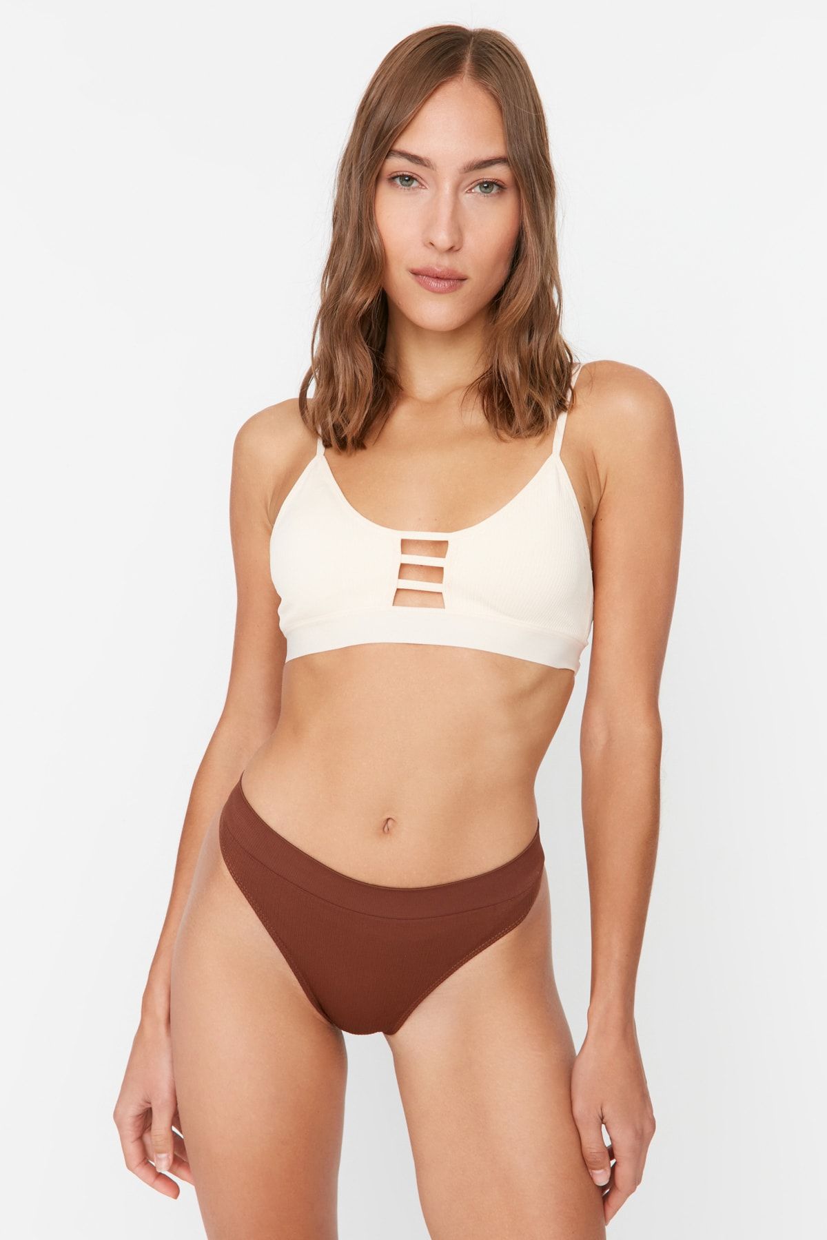 Trendyol Collection-Braun-Nude 2er-Pack nahtlose/nahtlose Tanga-Strickhöschen THMAW23KU00139 11