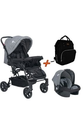 Travel Sistem Çift Yönlü Bebek Arabası 4 Baby - Bebek Arabası Gri+puset+siyah Çanta 2020-4BABYOLYMPIC