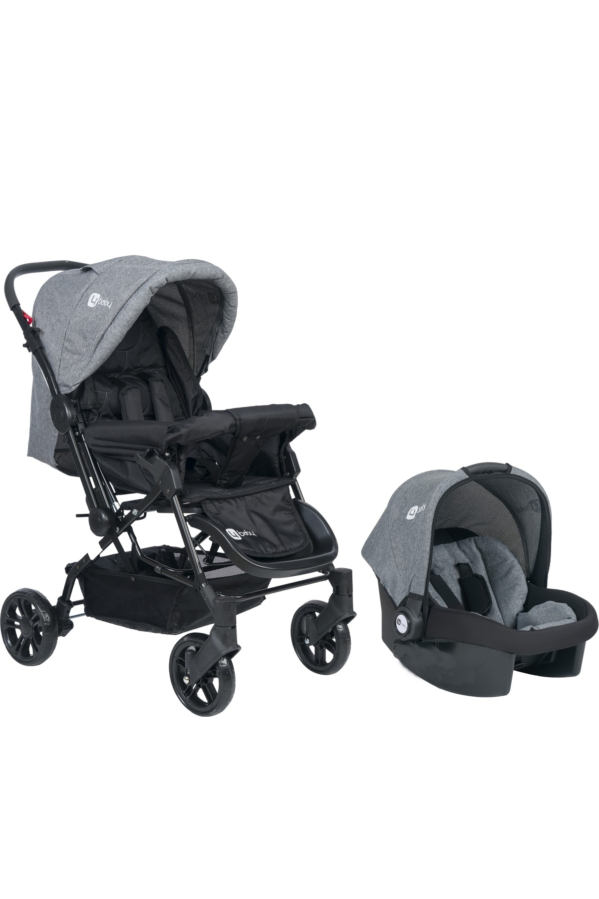 USF Travel Sistem Çift Yönlü Bebek Arabası 4 Baby - Bebek Arabası Gri+puset+gri Çanta NE11357