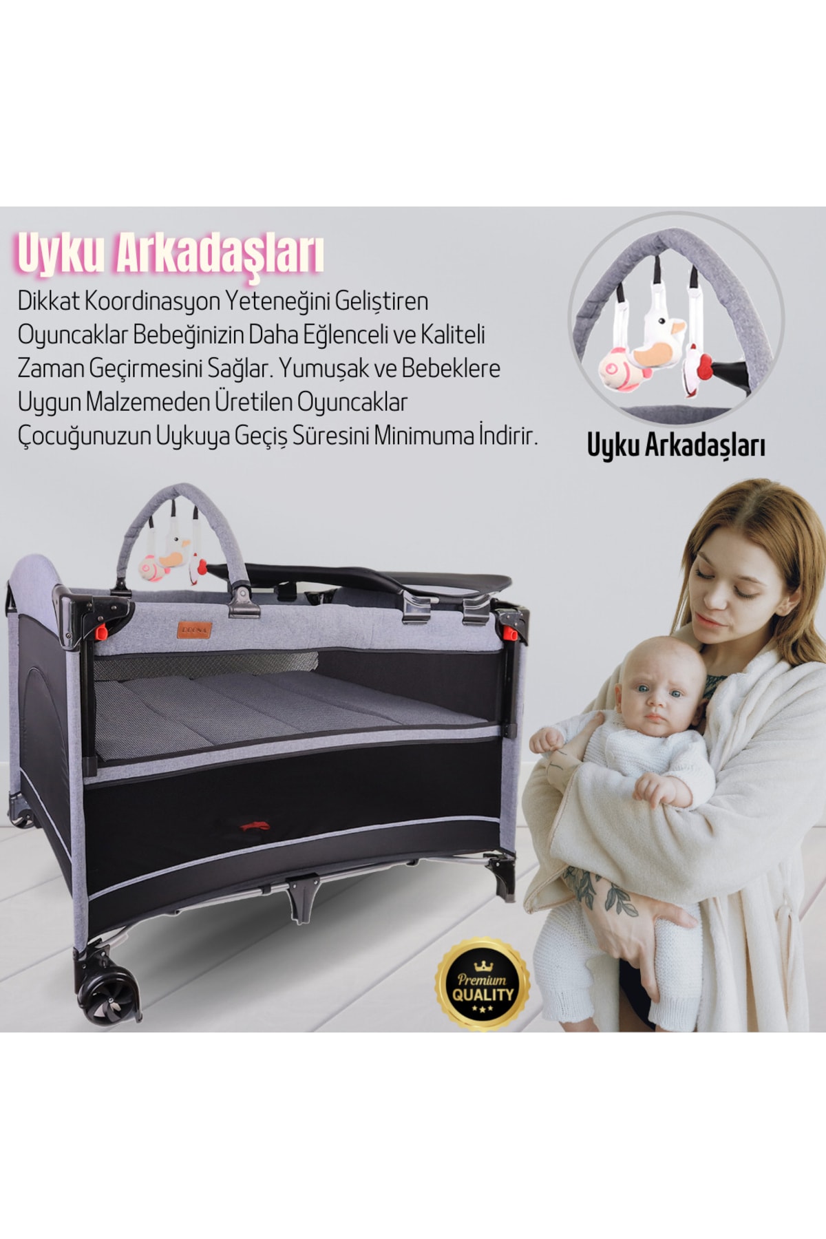 Doona City Anne Yanı Park Yatak Oyun Parkı Beşik 70x110 Cm + Yatak fotoğrafı 6 (önizleme)