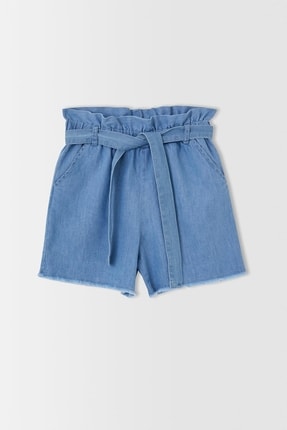 DeFacto Kız &Ccedil;ocuk Paperbag Esnek Belli Kuşaklı Jean Şort