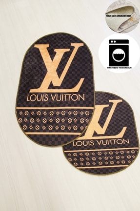 Özel Baskı Louis Vuitton Marka Desen Halı - 2'li Banyo Seti Kaymaz Taban Süngerli Yüzey em834958938793