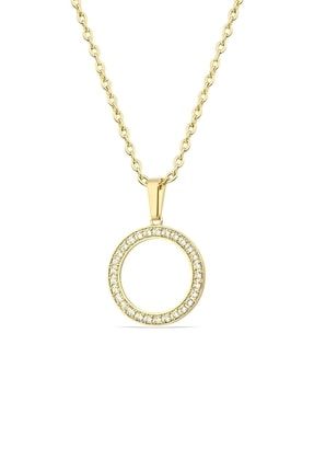 Tam Altın Daire Zirkon Kolye Diamond Circle Necklace 14k Gold Plated Full Circle YT1003