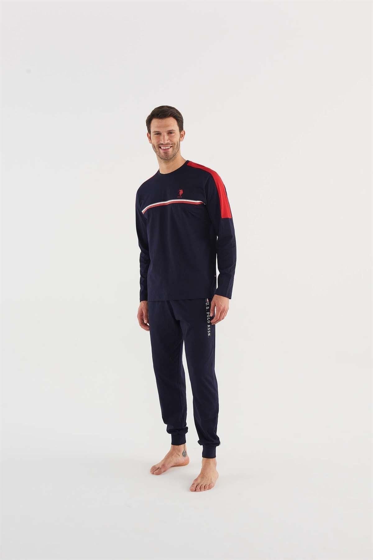 ست پیژامه آبی مردانه پایه. لباس خواب آستین بلند Polo Assn 18621 U.S. Polo Assn.