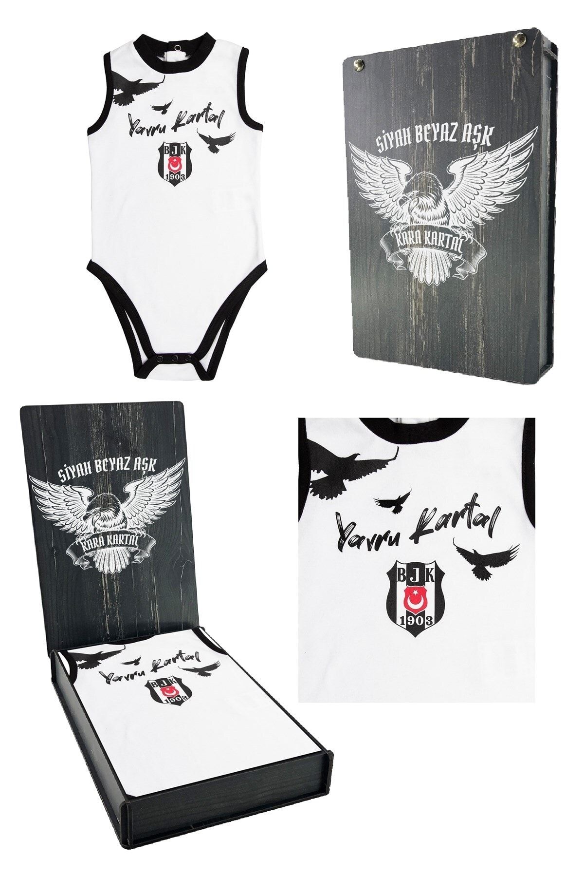 Beşiktaş Orijinal Yavru Kartal Bebek Zıbın Kartal Baskılı Hediyelik Ahşap Kutulu
