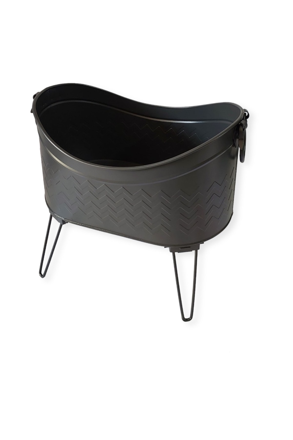 Mat Siyah Oval Katlanır Ayaklı Odun Kovası 54x38 Cm Yükseklik: 45 Cm
