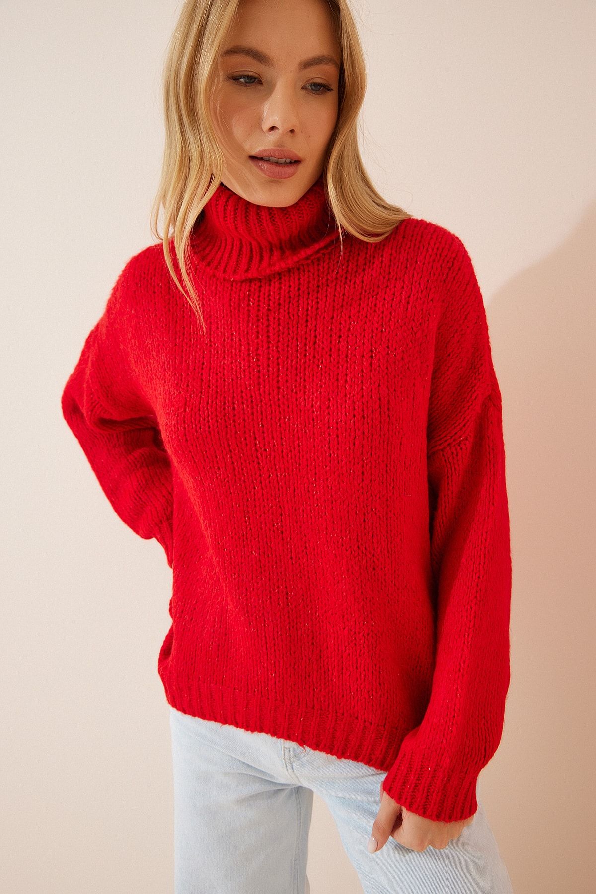 Happiness İstanbul Pullover Rot Relaxed Fit Fast ausverkauft