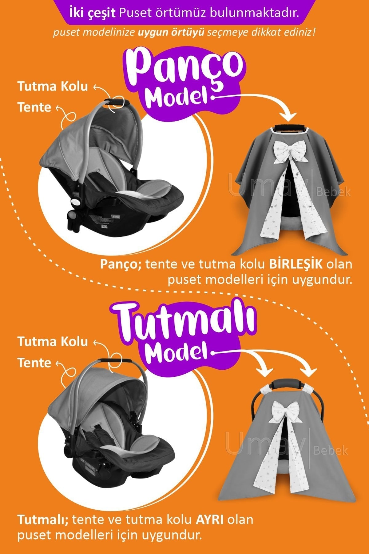 Umaybebek 3 Parça - Puset Örtüsü, Bel Destekli Puset Minderi, Puset Çarşafı, %100 Pamuk- Tutmalı fotoğrafı 3 (önizleme)